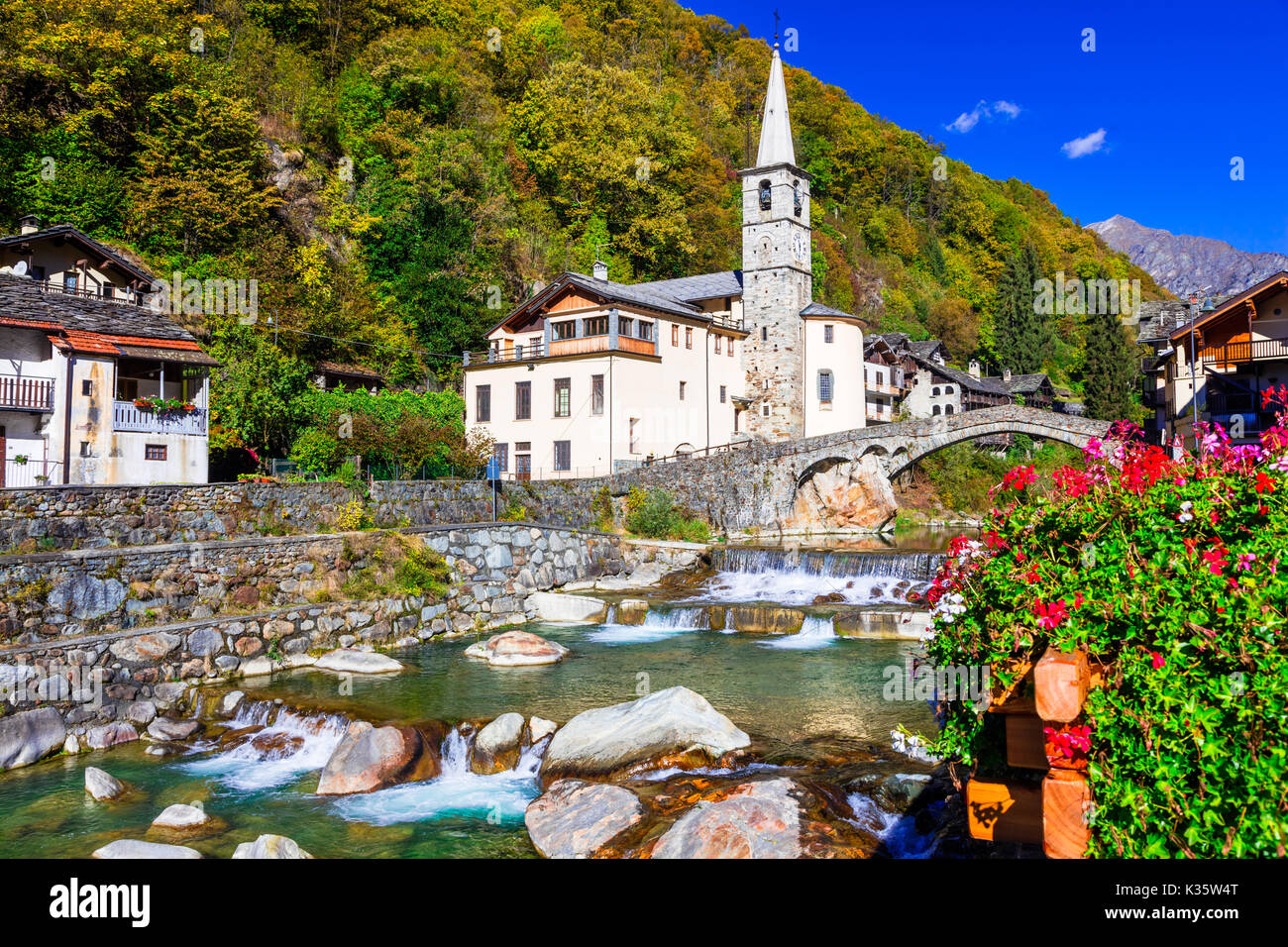Pictorial Lillianes village,Valle d' Aosta,Italy. Stock Photo