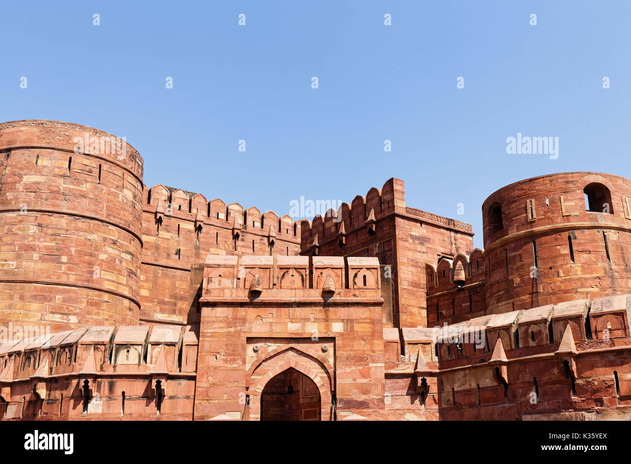 Agra, India. The Agra fort (red fort), a typical example of Mughal architecture. Stock Photo