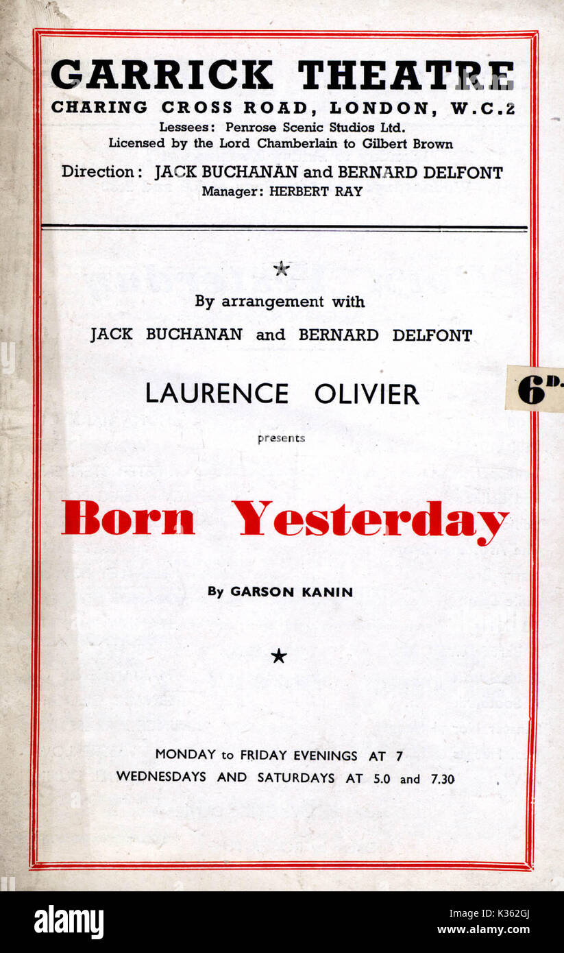 BORN YESTERDAY PROGRAMME COVER Stock Photo