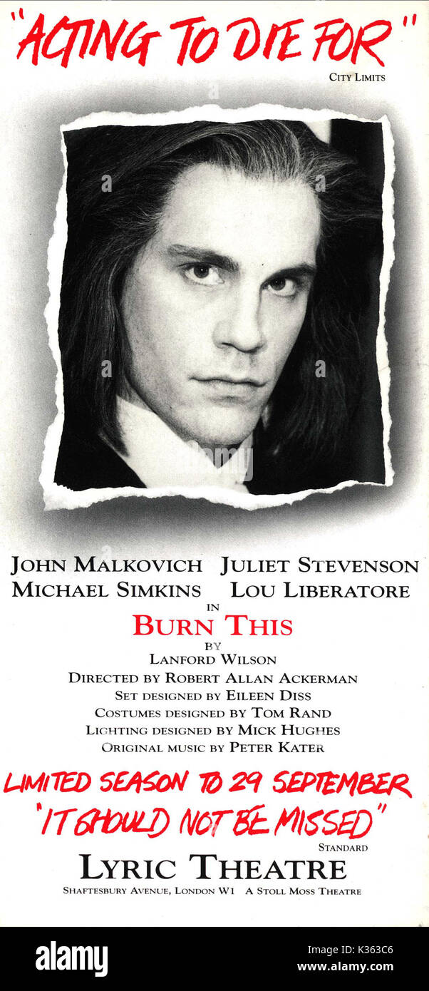 BURN THIS JOHN MALKOVICH Stock Photo