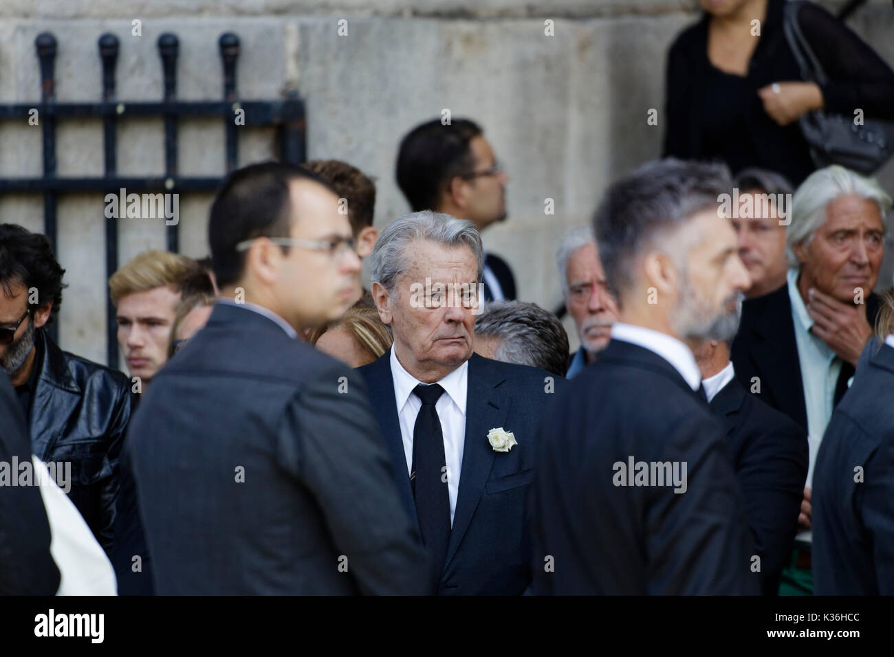 Paris, France. 1st September, 2017. Alain Delon attends the Mireille Darc's funeral at the Saint-Sulpice church on 1st September, 2017 in Paris, France. Credit: Bernard Menigault/Alamy Live News Stock Photo