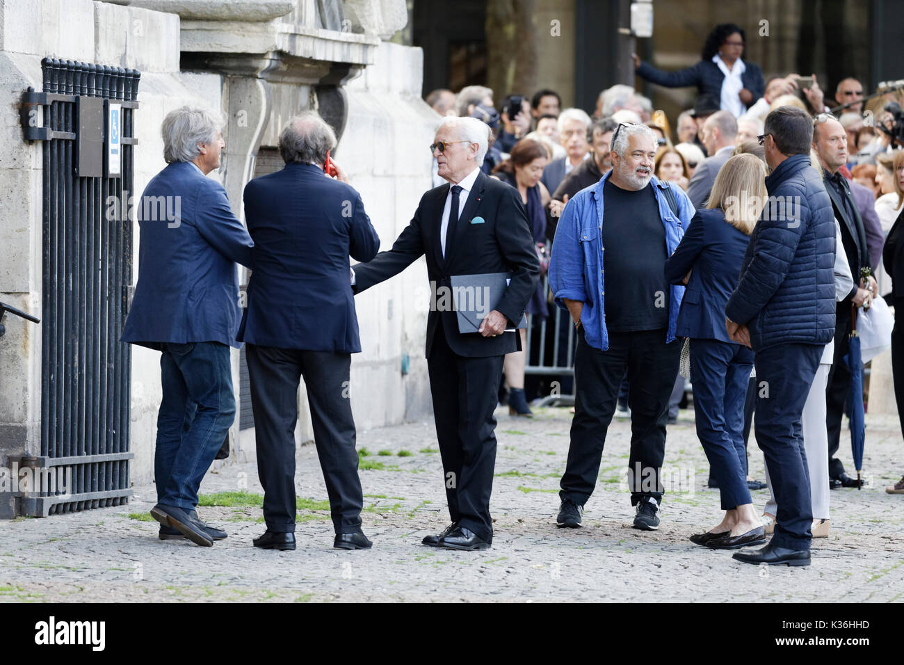 Paris, France. 1st September, 2017. Philippe Labro attends the Mireille Darc's funeral at the Saint-Sulpice church on 1st September, 2017 in Paris, France. Credit: Bernard Menigault/Alamy Live News Stock Photo