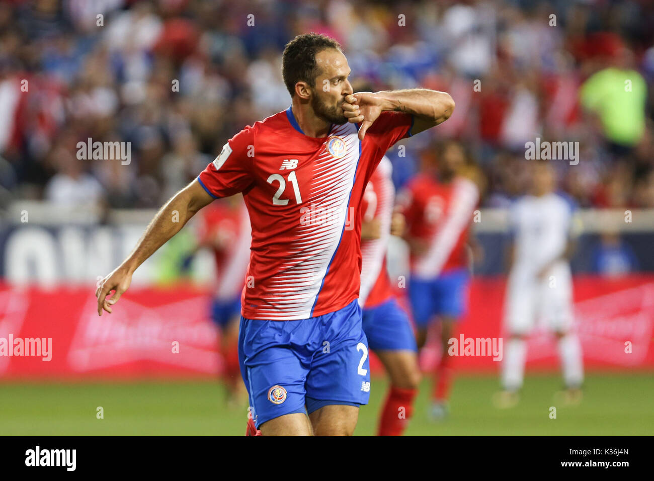 Harisson, New Jersey, USA. 01st Sep, 2017. Marco Ureña da Costa RIca celebrate a goal during a match against the United States validated by the qualifiers of the 2018 World Cup in Russia at the Red Bull Arena in Harisson, New Jersey, United States on Friday, 01.  ((PHOTO: VANESSA CARVALHO/BRAZIL PHOTO PRESS) Credit: Brazil Photo Press/Alamy Live News Stock Photo