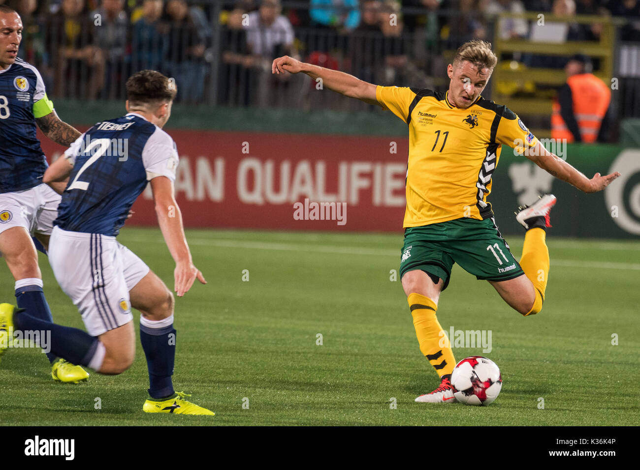 Vilnius Lithuania 1st Sep 2017 Arvydas Novikovas R Of 1st Sep 2017 Arvydas Novikovas R Of Lithuania Competes During The Fifa World Cup European Qualifying Group F Match Between And Scotland At Lff
