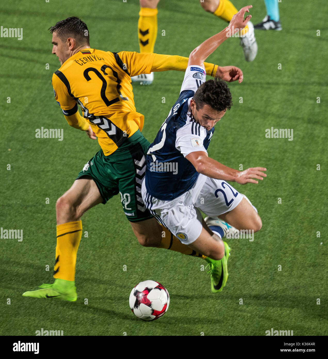 Vilnius Lithuania 1st Sep 2017 John Mcginn R Of Scotland Vies 1st Sep 2017 John Mcginn R Of Scotland Vies With Fiodor Cernych Lithuania During The Fifa World Cup European Qualifying Group F Match Between