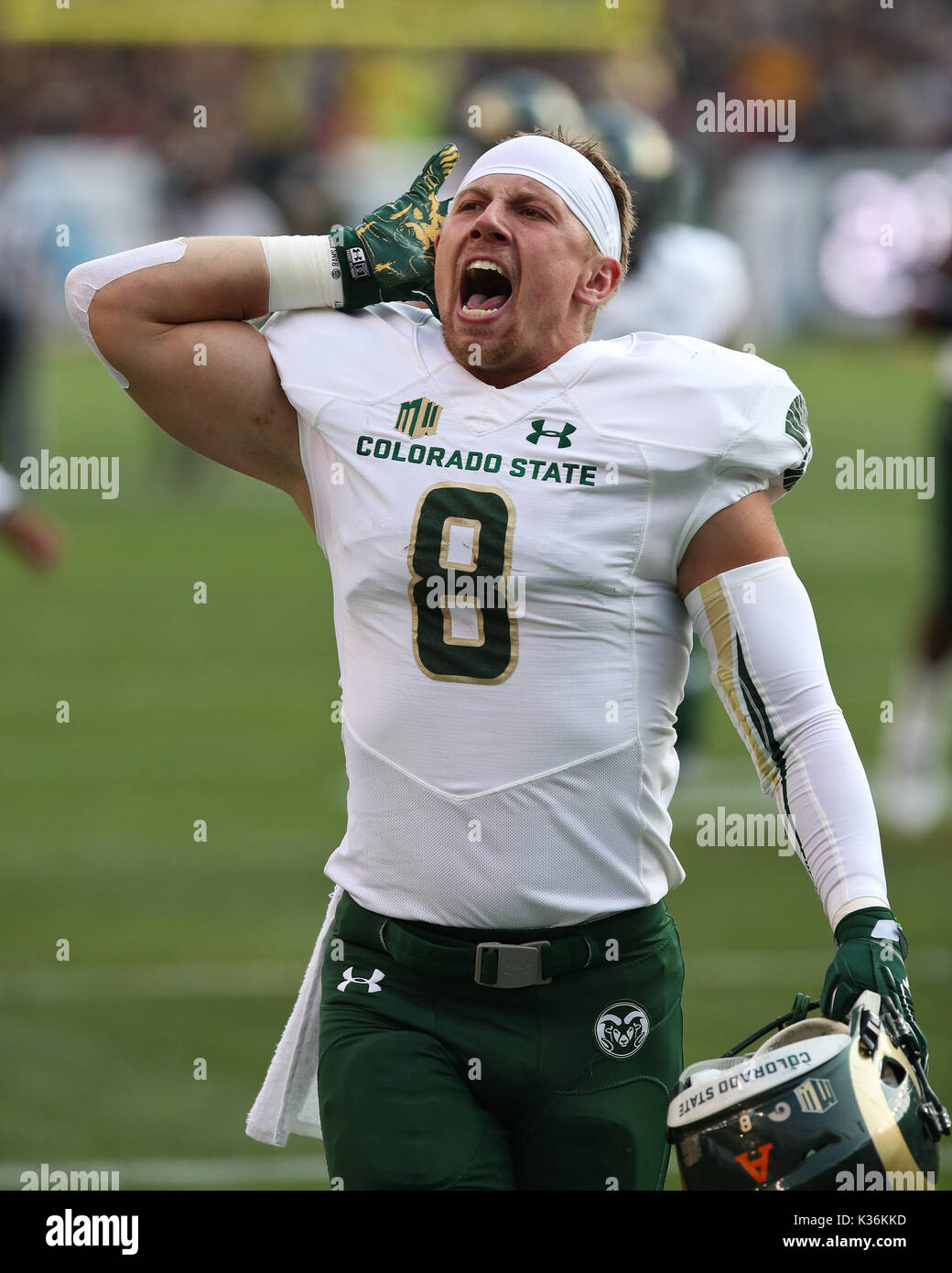 September 01, 2017: Colorado State's Jake Schlager fires up the crowd ...