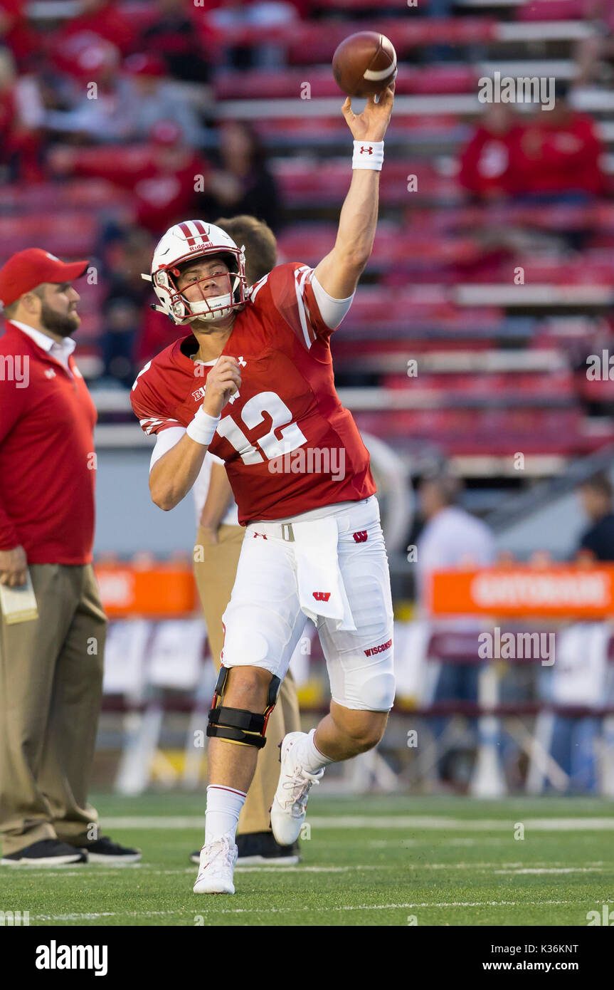 Madison, WI, USA. 1st Sep, 2017. Wisconsin Badgers quarterback Alex ...
