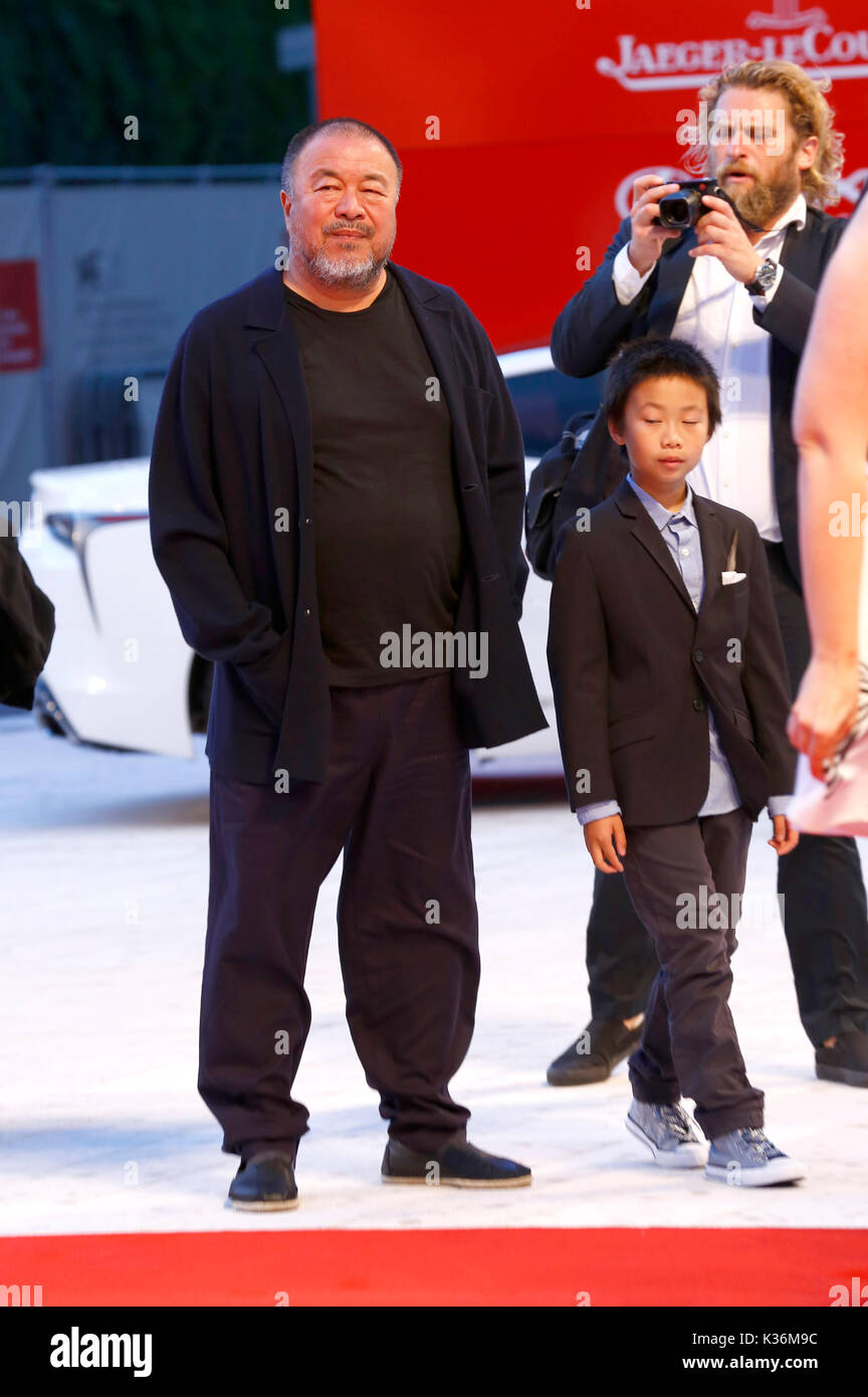 Venice, Italy. 01st Sep, 2017. Ai Weiwei and his son Ai Lao attending the 'Human Flow' premiere at the 74th Venice International Film Festival at the Palazzo del Cinema on September 01, 2017 in Venice, Italy Credit: Geisler-Fotopress/Alamy Live News Stock Photo