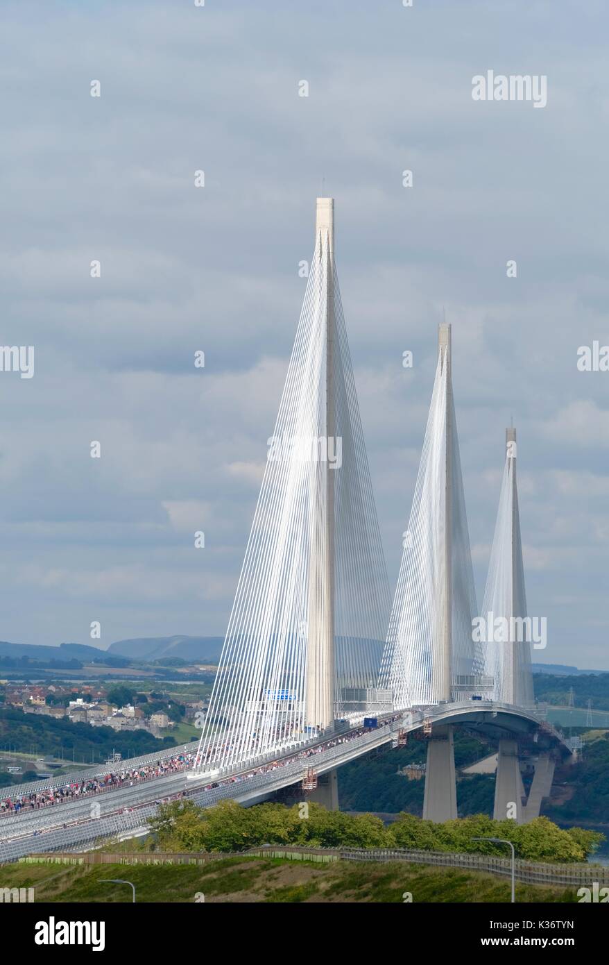 South Queensferry, Scotland, United Kingdom. 2nd of September 2017. As part of the Queensferry Crossing Experience, 50,000 people, who were successful in a public online ballot, are able to celebrate the opening of the bridge by walking over it while it is temporarily closed to traffic. Credit: Iain Masterton/Alamy Live News Stock Photo