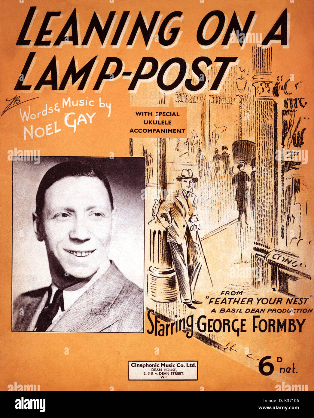 LEANING ON A LAMP-POST GEORGE FORMBY song sheet from the 1937 film 'FEATHER  YOUR NEST'