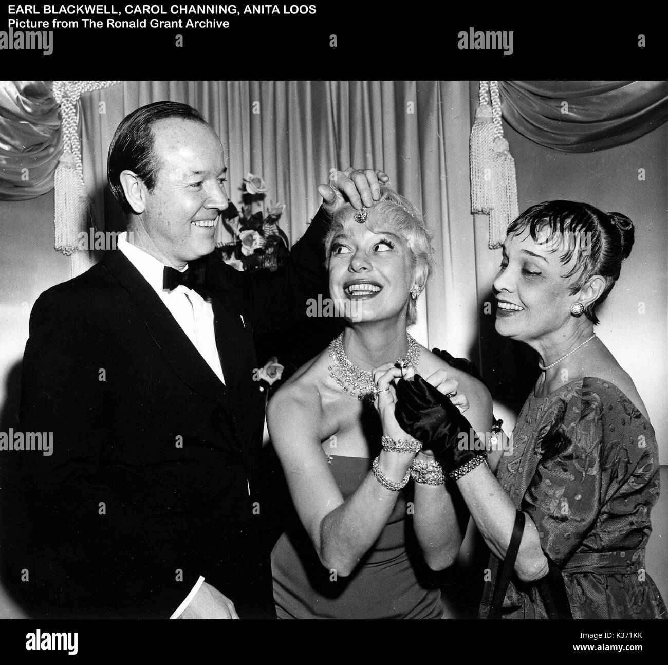 EARL BLACKWELL, CAROL CHANNING, ANITA LOOS Stock Photo