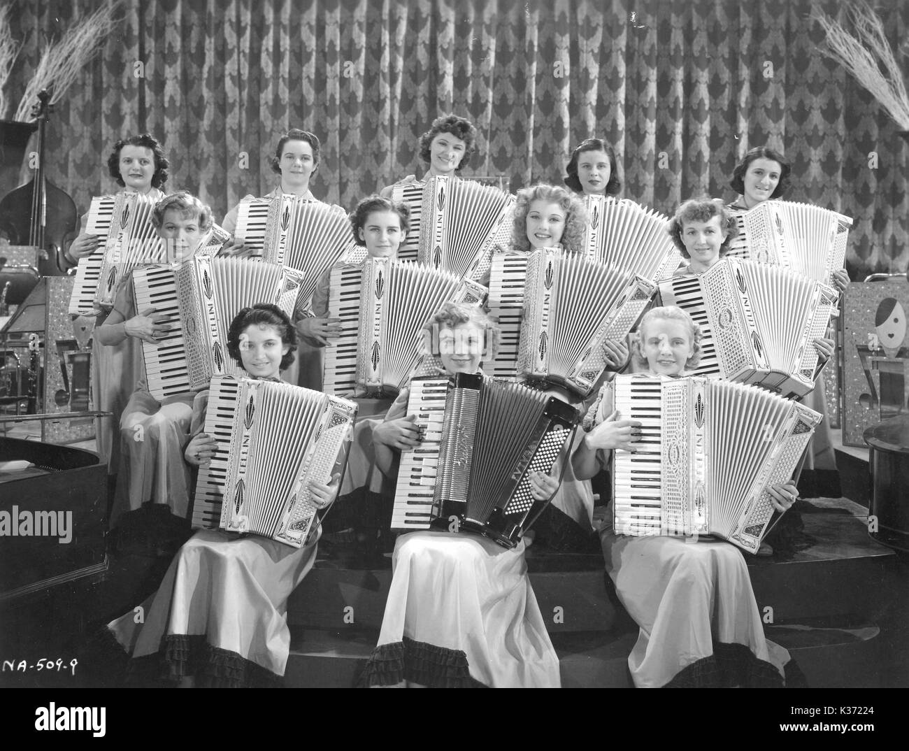 MAIDS AND MUSIC ORCHESTRA FEMALE ACCORDIANISTS   MAIDS AND MUSIC Stock Photo
