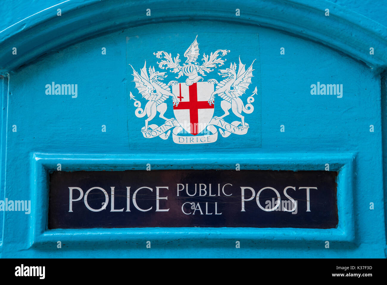 LONDON, UK - AUGUST 11TH 2017: Close-up detail of a City of London Police Public Call Post, on 11th August 2017. Stock Photo