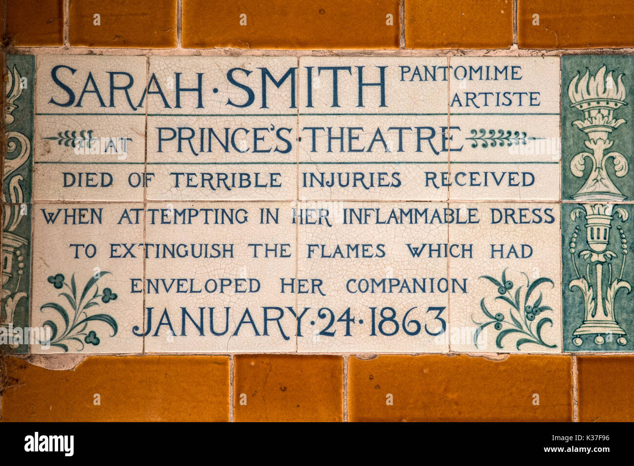 One of the many plaques at the Memorial to Heroic Self-Sacrifice located in Postmans Park in the City of London, UK. Stock Photo
