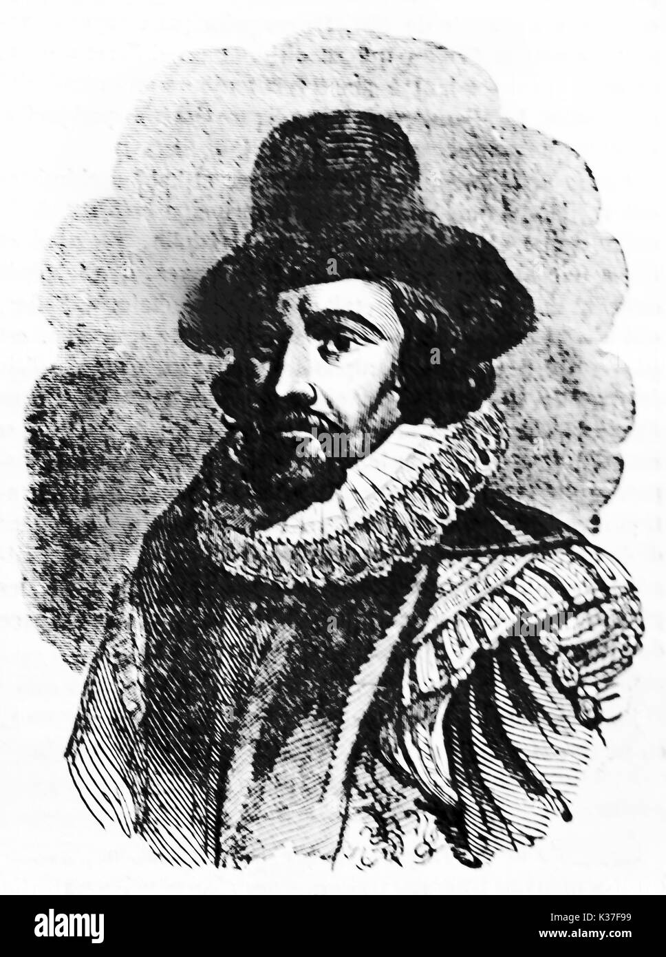 Half body rough portrait of Francis Bacon (1561 - 1626)  English philosopher and statesman. Old Illustration by Jackson published on Magasin Pittoresque Paris 1834 Stock Photo