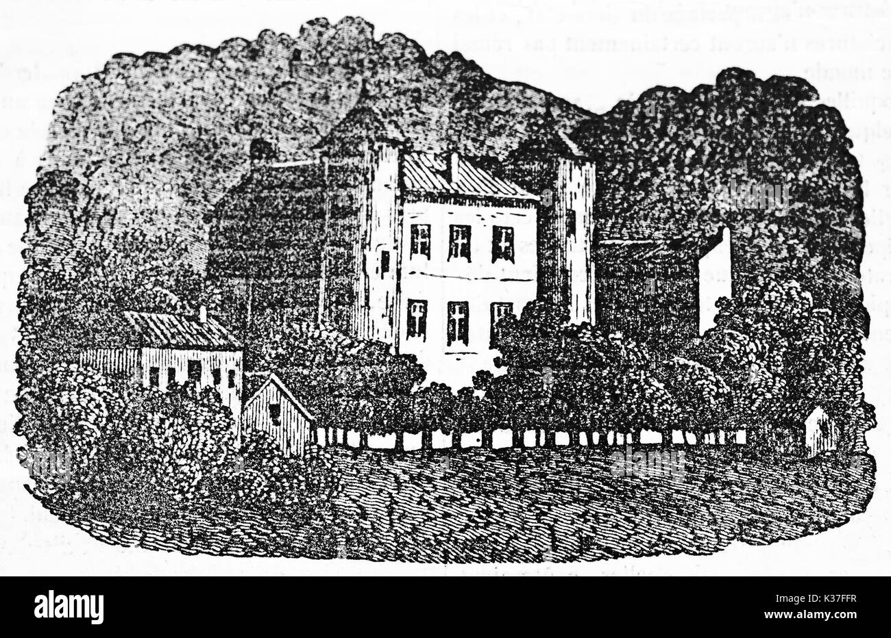 Old view of Alphonse de Lamartine country house. By unidentified author