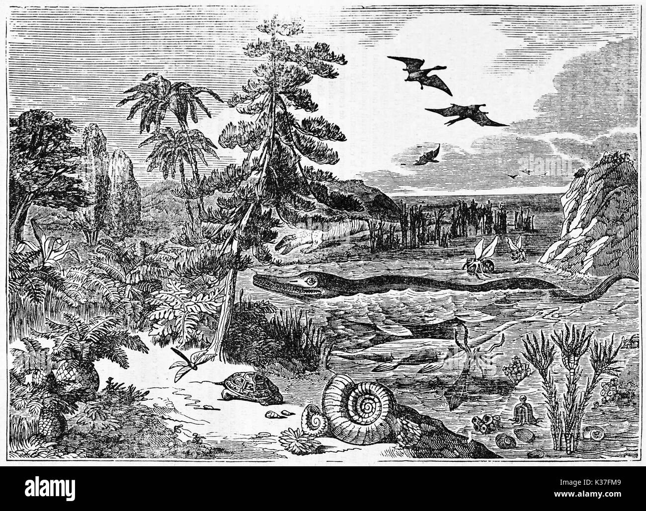 extinct species in their majestic ancient natural environment. Old Illustration by unidentified author published on Magasin Pittoresque Paris 1834 Stock Photo