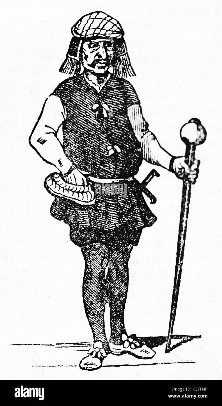 Ancient full body portrait of Gaultier-Gargouille (ca.1582 - 1633), French actor, in his strange scene clothes. Old Illustration by unidentified author published on Magasin Pittoresque Paris 1834 Stock Photo