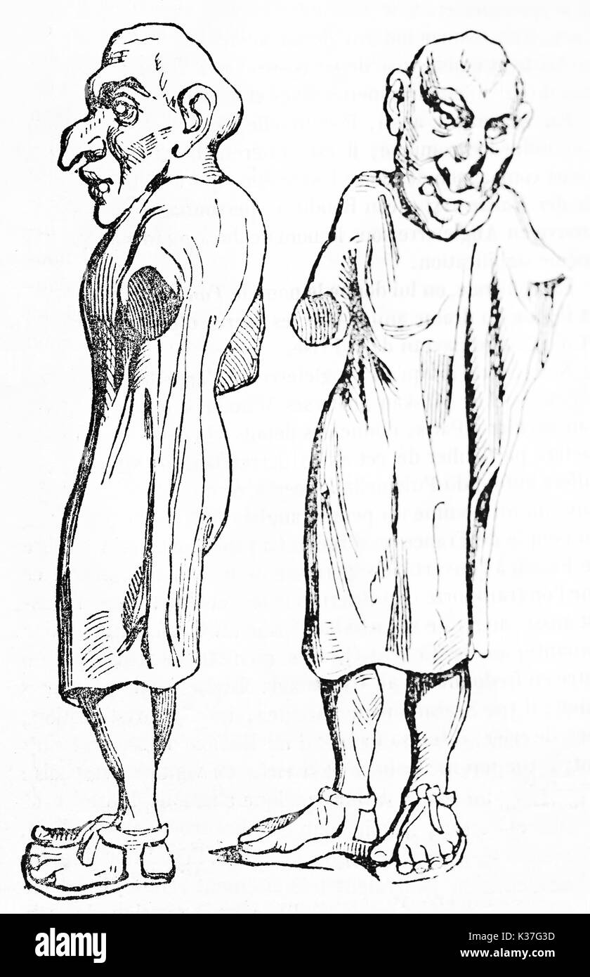 Isolated grotesque Macchus statue (ancient Rome farcical character). Old Illustration by unidentified author, published on Magasin Pittoresque, Paris, 1834 Stock Photo