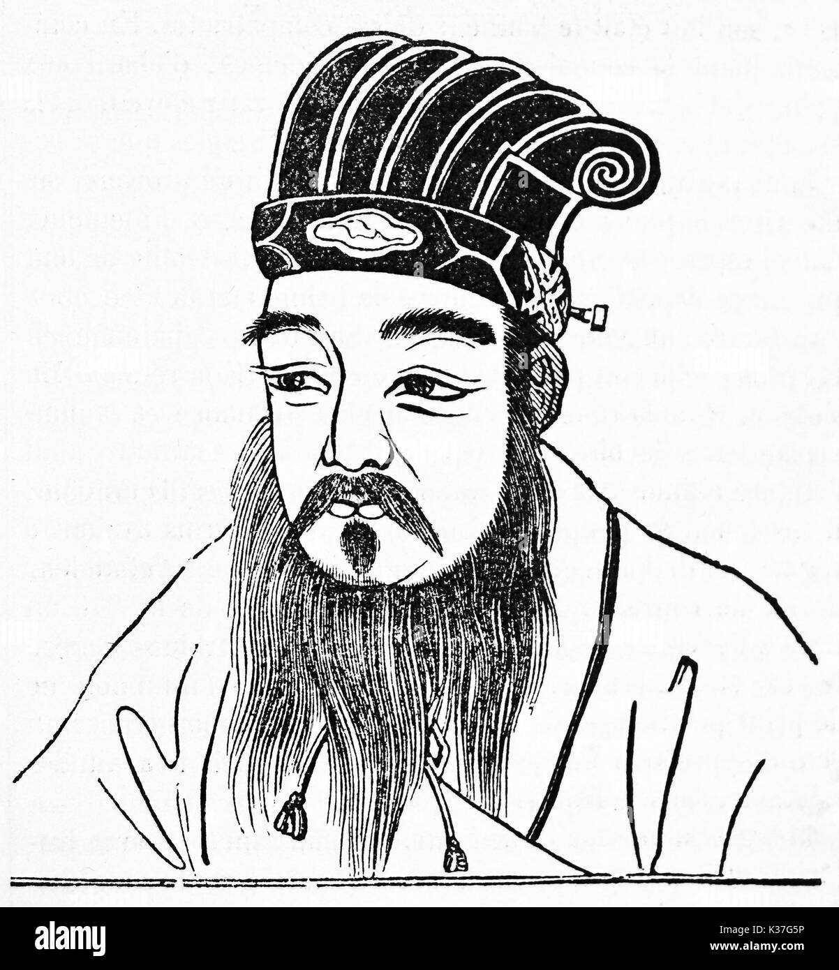 Old engraved portrait of Mencius (372 BC – 289 BC), Chinese Confucian philosopher. Old Illustration by unidentified author, published on Magasin Pittoresque, Paris, 1834. Stock Photo