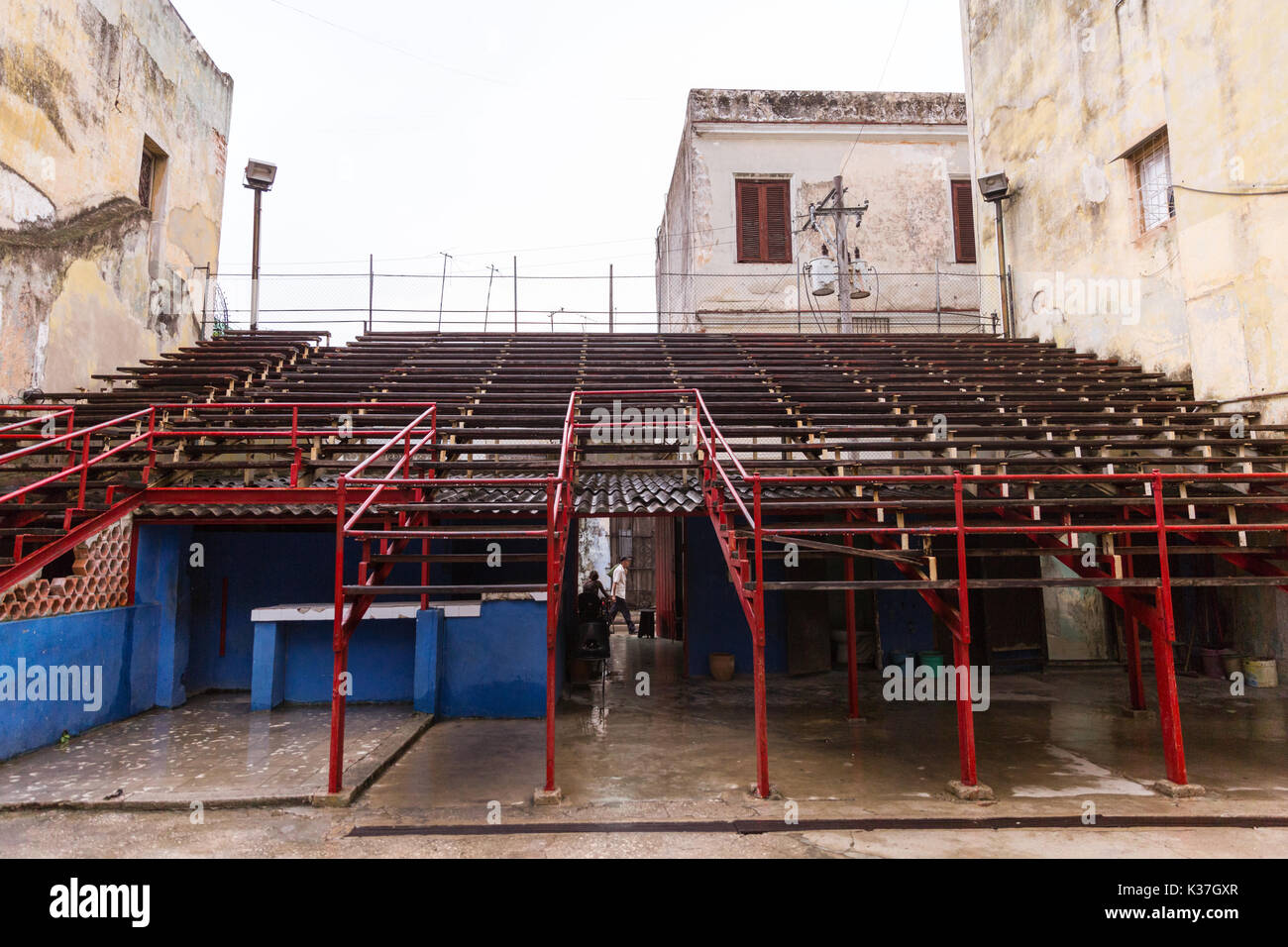Open air seating interior at the popular Gimnasio  Rafael Trejo boxing ring and venue in Habana Vieja, Havana, Cuba Stock Photo