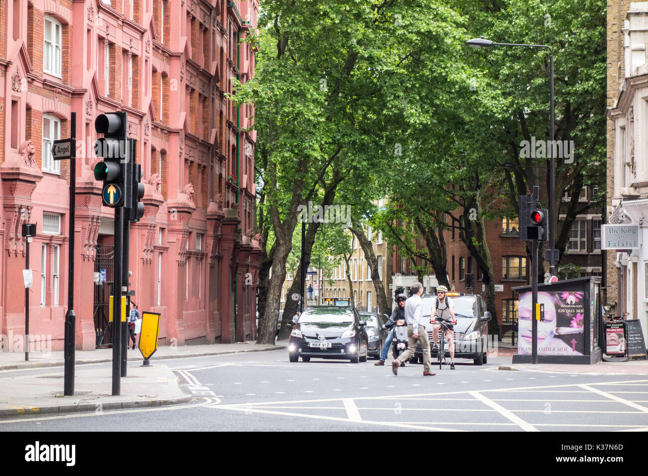 View of Grays Inn Buildings and trees on Rosebery Avenue from