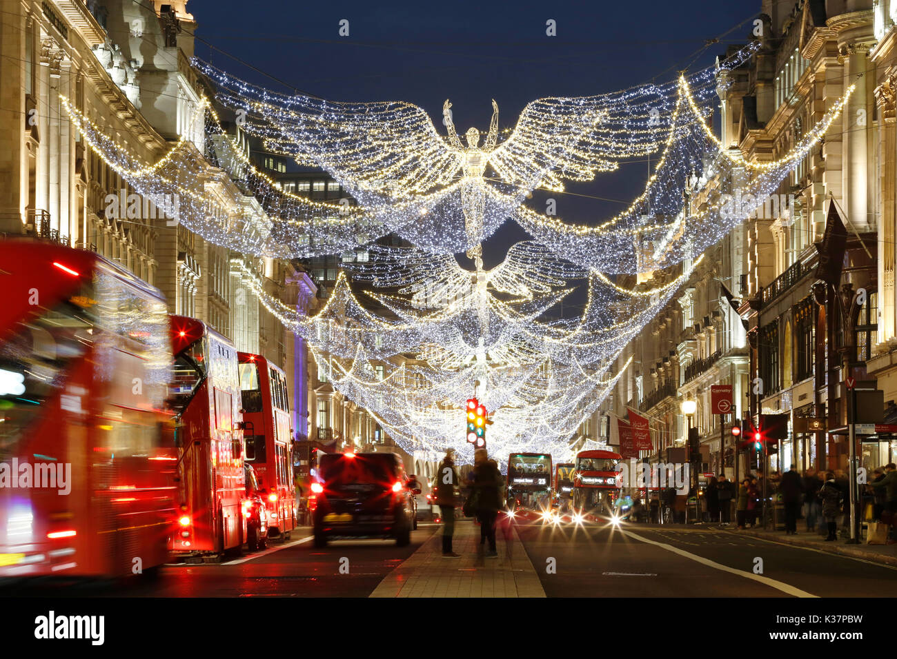 Christmas Lights Display on Regent Street in London. The modern