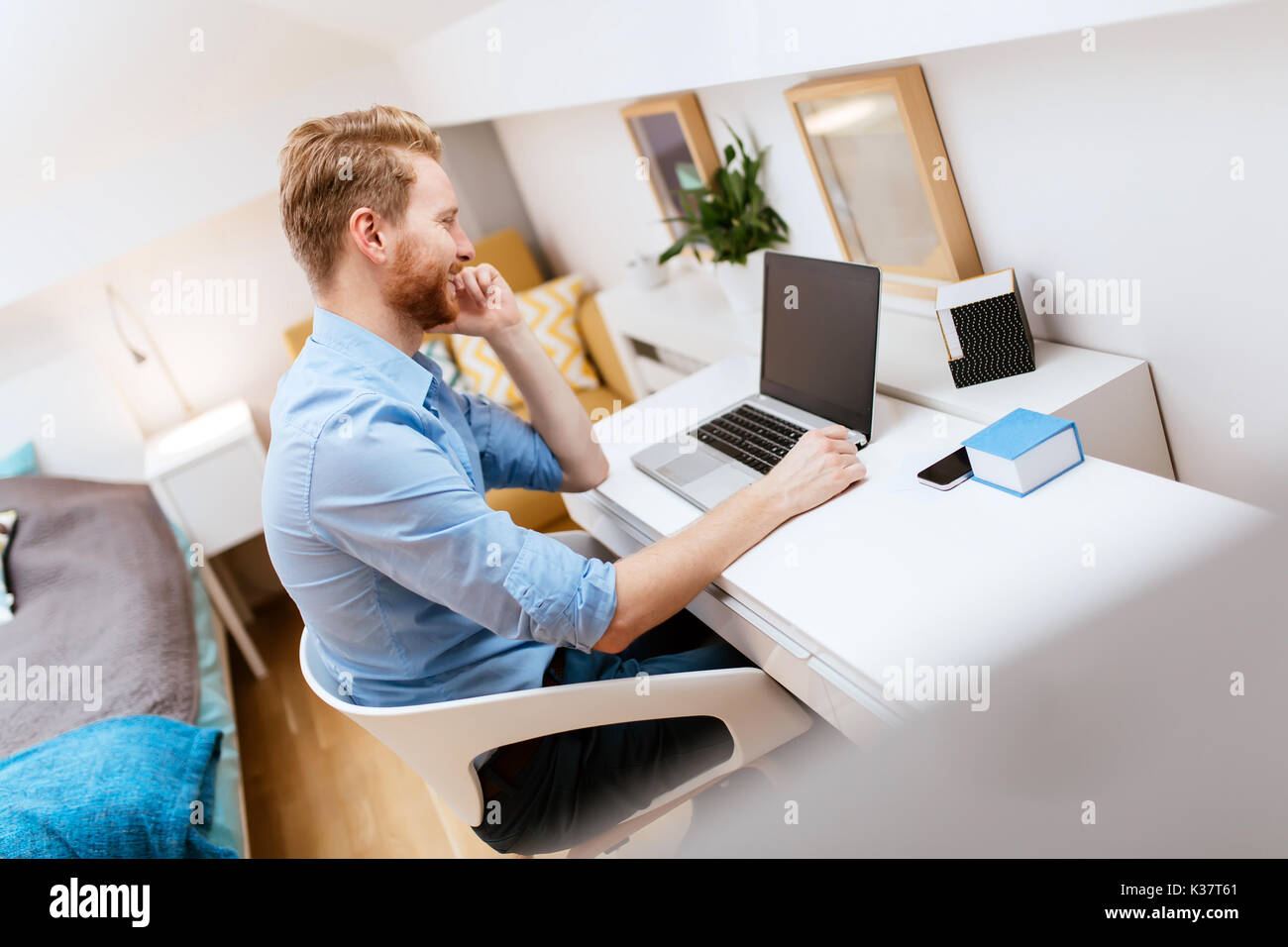 Self employed businessman working from home Stock Photo