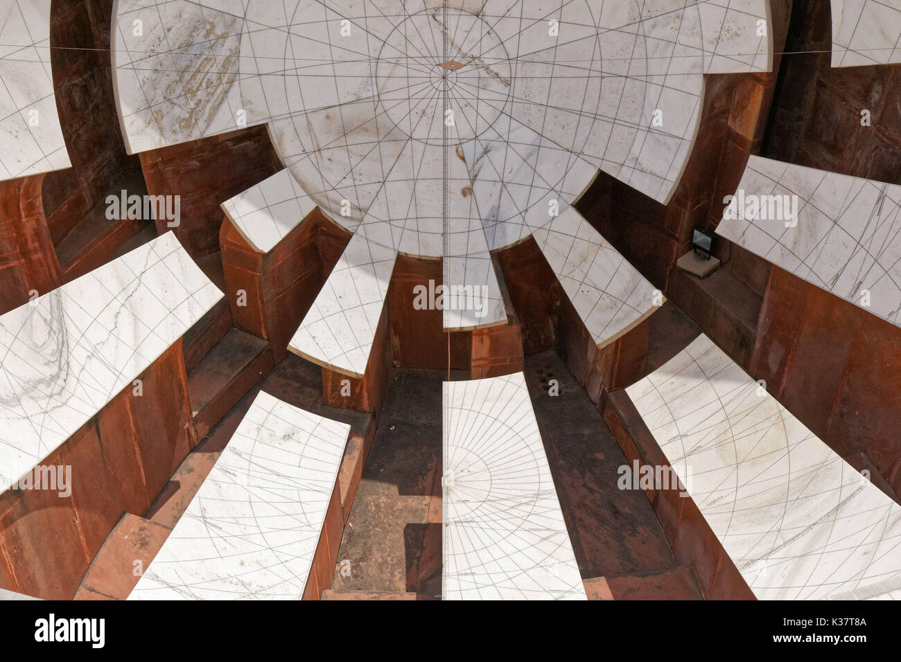 Jaipur, India. Jantar Mantar, a collection of nineteen architectural astronomical instruments completed in 1734. Jai Prakash Yantra. Stock Photo