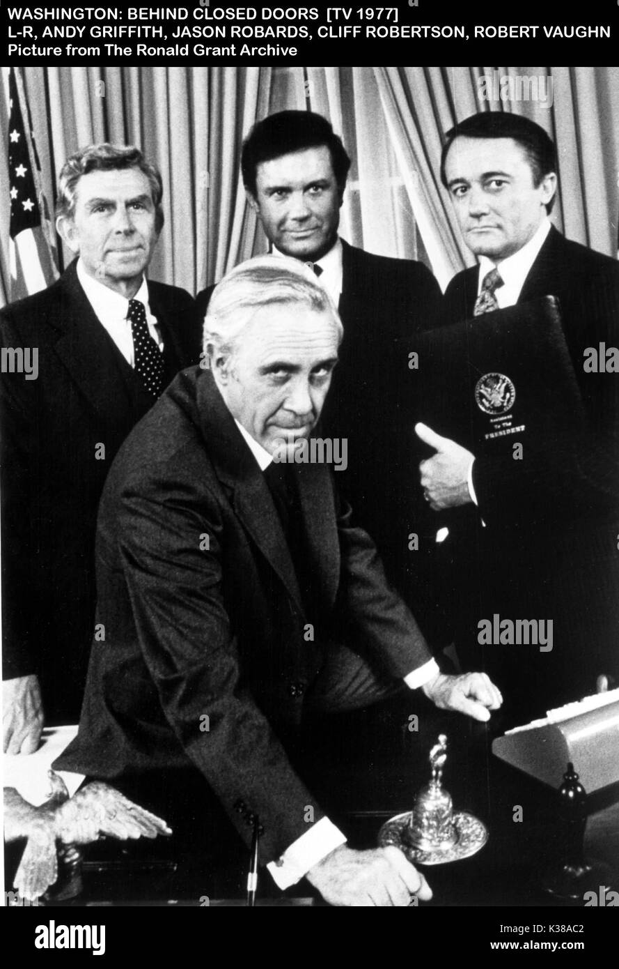 WASHINGTON BEHIND CLOSED DOORS L-R, ANDY GRIFFITH, JASON ROBARDS, CLIFF ROBERTSON, ROBERT VAUGHN Stock Photo