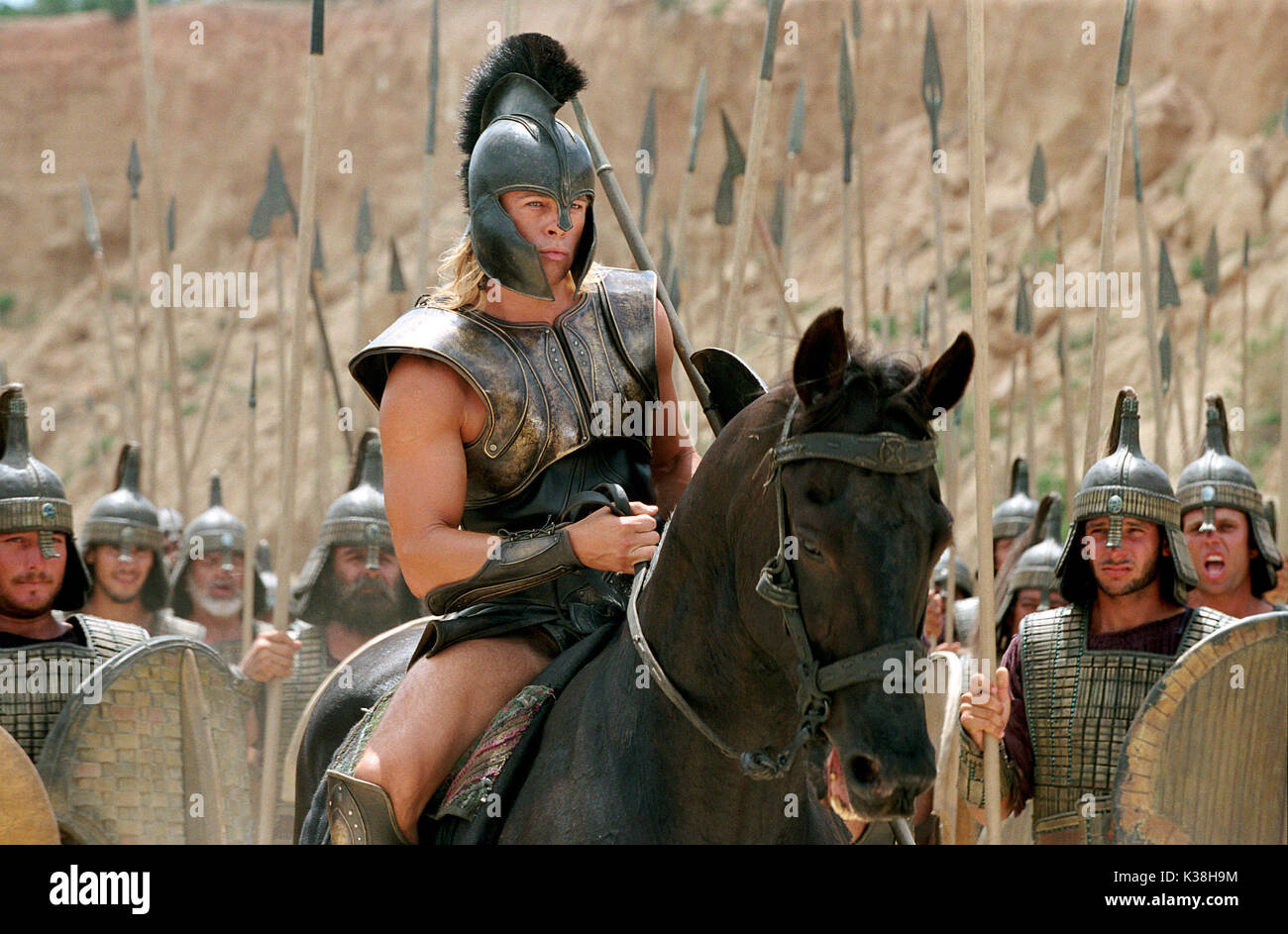 BRAD PITT stars as 'Achilles' in Warner Bros. Pictures' epic action adventure Troy, also starring Eric Bana and Orlando Bloom. PHOTOGRAPHS TO BE USED SOLELY FOR ADVERTISING, PROMOTION, PUBLICITY OR REVIEWS OF THIS SPECIFIC MOTION PICTURE AND TO REMAIN THE PROPERTY OF THE STUDIO. NOT FOR SALE OR REDISTRIBUTION.   TROY [US 2004]  BRAD PITT BRAD PITT stars as 'Achilles' in Warner Bros. Pictures' epic action adventure Troy, also starring Eric Bana and Orlando Bloom. PHOTOGRAPHS TO BE USED SOLELY FOR ADVERTISING, PROMOTION, PUBLICITY OR REVIEWS OF THIS SPECIFIC MOTION PICTUR Stock Photo