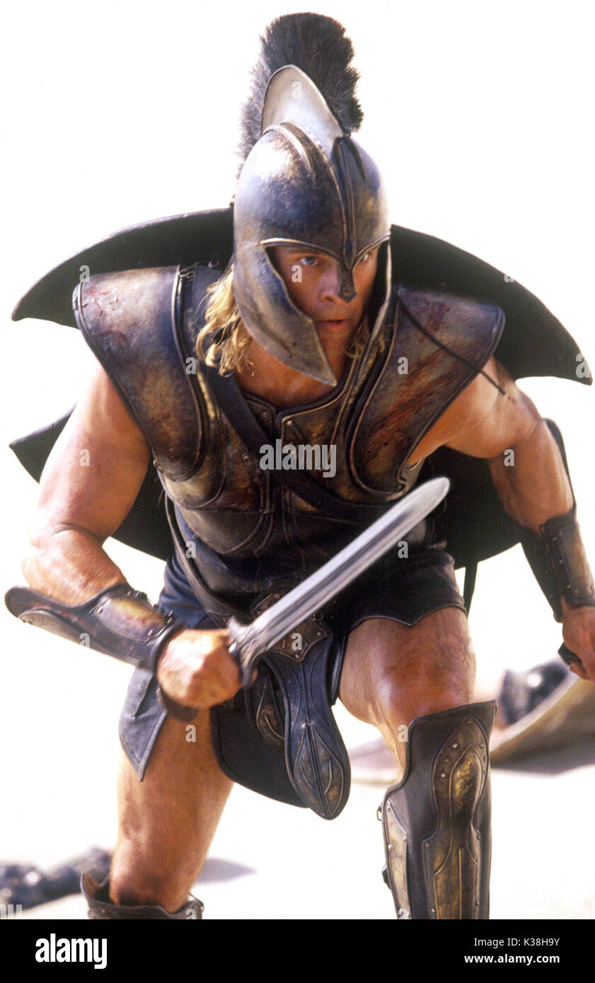 BRAD PITT stars as 'Achilles' in Warner Bros. Pictures' epic action adventure Troy, also starring Eric Bana and Orlando Bloom. PHOTOGRAPHS TO BE USED SOLELY FOR ADVERTISING, PROMOTION, PUBLICITY OR REVIEWS OF THIS SPECIFIC MOTION PICTURE AND TO REMAIN THE PROPERTY OF THE STUDIO. NOT FOR SALE OR REDISTRIBUTION.    TROY [US 2004]  BRAD PITT as 'Achilles'  BRAD PITT stars as 'Achilles' in Warner Bros. Pictures' epic action adventure Troy, also starring Eric Bana and Orlando Bloom. PHOTOGRAPHS TO BE USED SOLELY FOR ADVERTISING, PROMOTION, PUBLICITY OR REVIEWS OF THIS SPECIF Stock Photo