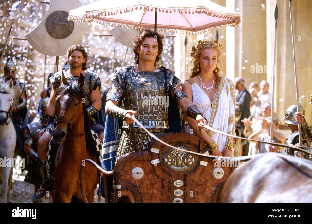 (L-r) ERIC BANA as 'Hector,' ORLANDO BLOOM as 'Paris' and DIANE KRUGER as 'Helen' in Warner Bros. Pictures' epic action adventure Troy, also starring Brad Pitt. PHOTOGRAPHS TO BE USED SOLELY FOR ADVERTISING, PROMOTION, PUBLICITY OR REVIEWS OF THIS SPECIFIC MOTION PICTURE AND TO REMAIN THE PROPERTY OF THE STUDIO. NOT FOR SALE OR REDISTRIBUTION.    (L-r) ERIC BANA as 'Hector,' ORLANDO BLOOM as 'Paris' and DIANE KRUGER as 'Helen' in Warner Bros. Pictures' epic action adventure Troy, also starring Brad Pitt. PHOTOGRAPHS TO BE USED SOLELY FOR ADVERTISING, PROMOTION, PUBLICIT Stock Photo