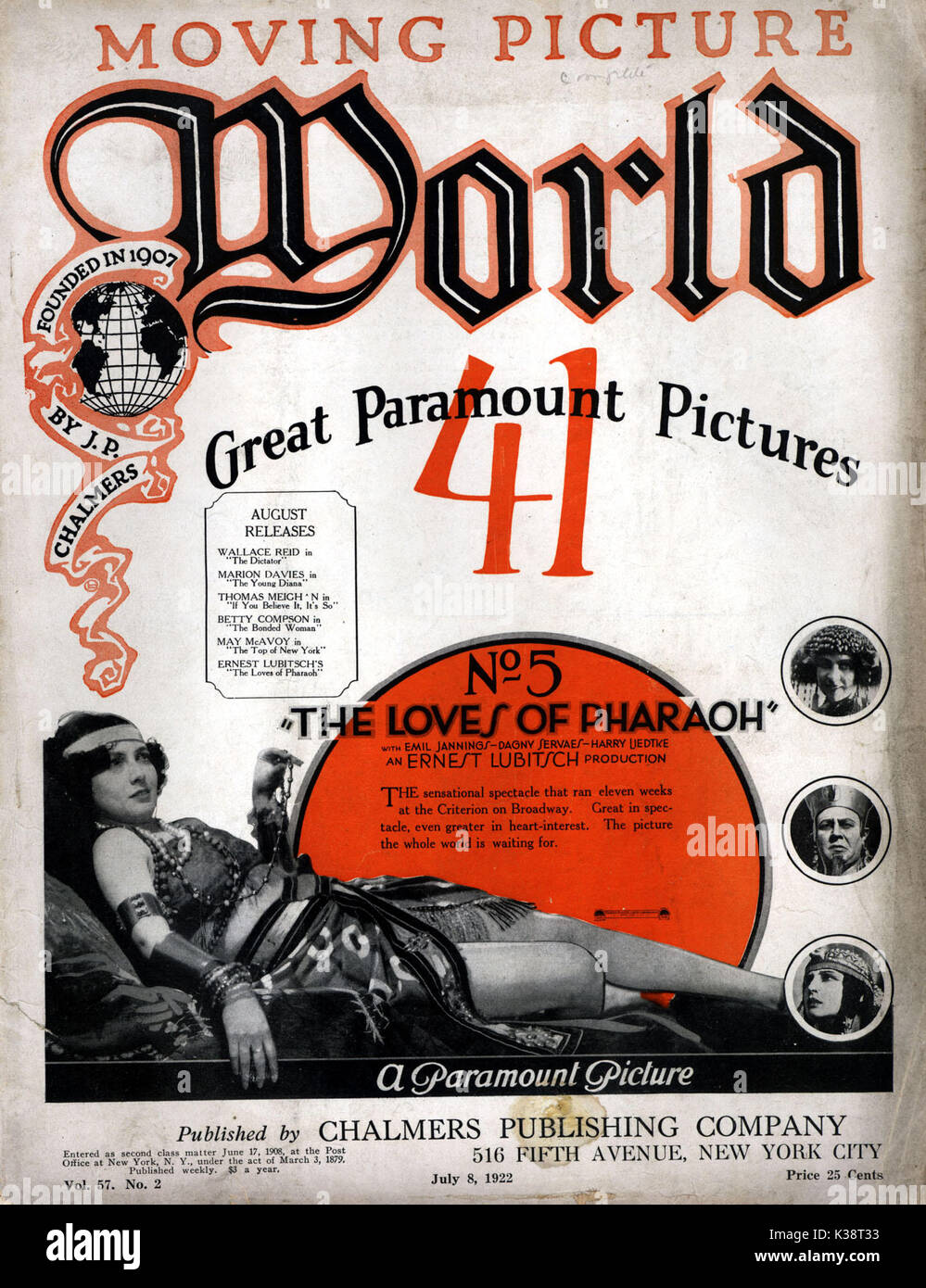 MOVING PICTURE WORLD 8.7.1922 THE LOVES OF PHARAOH Stock Photo
