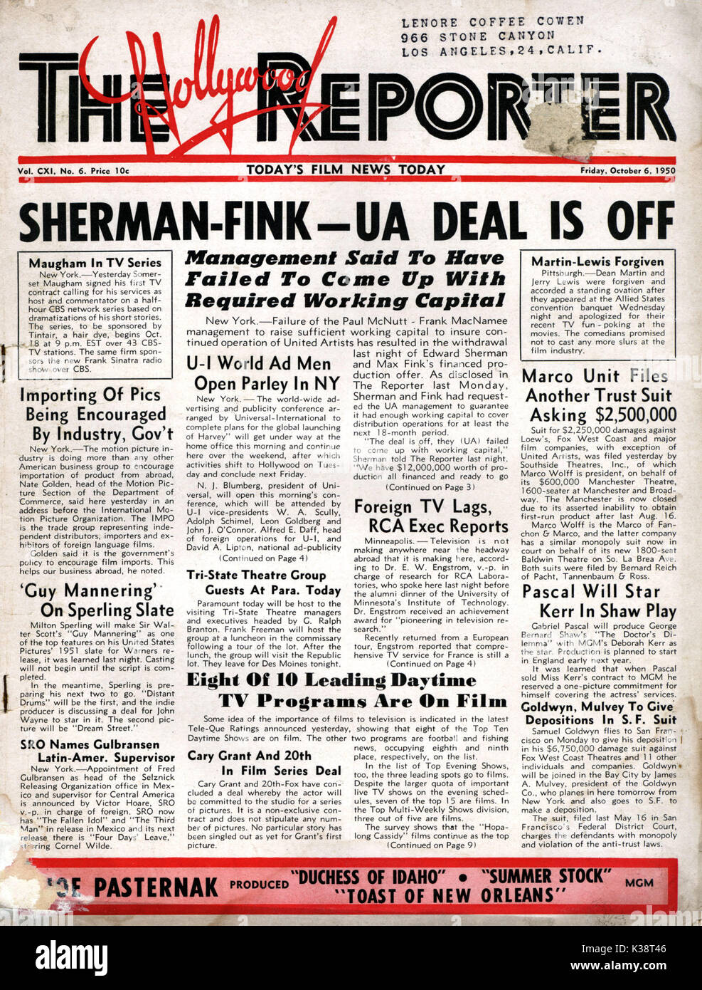 THE HOLLYWOOD REPORTER 6.10.1950 Stock Photo - Alamy