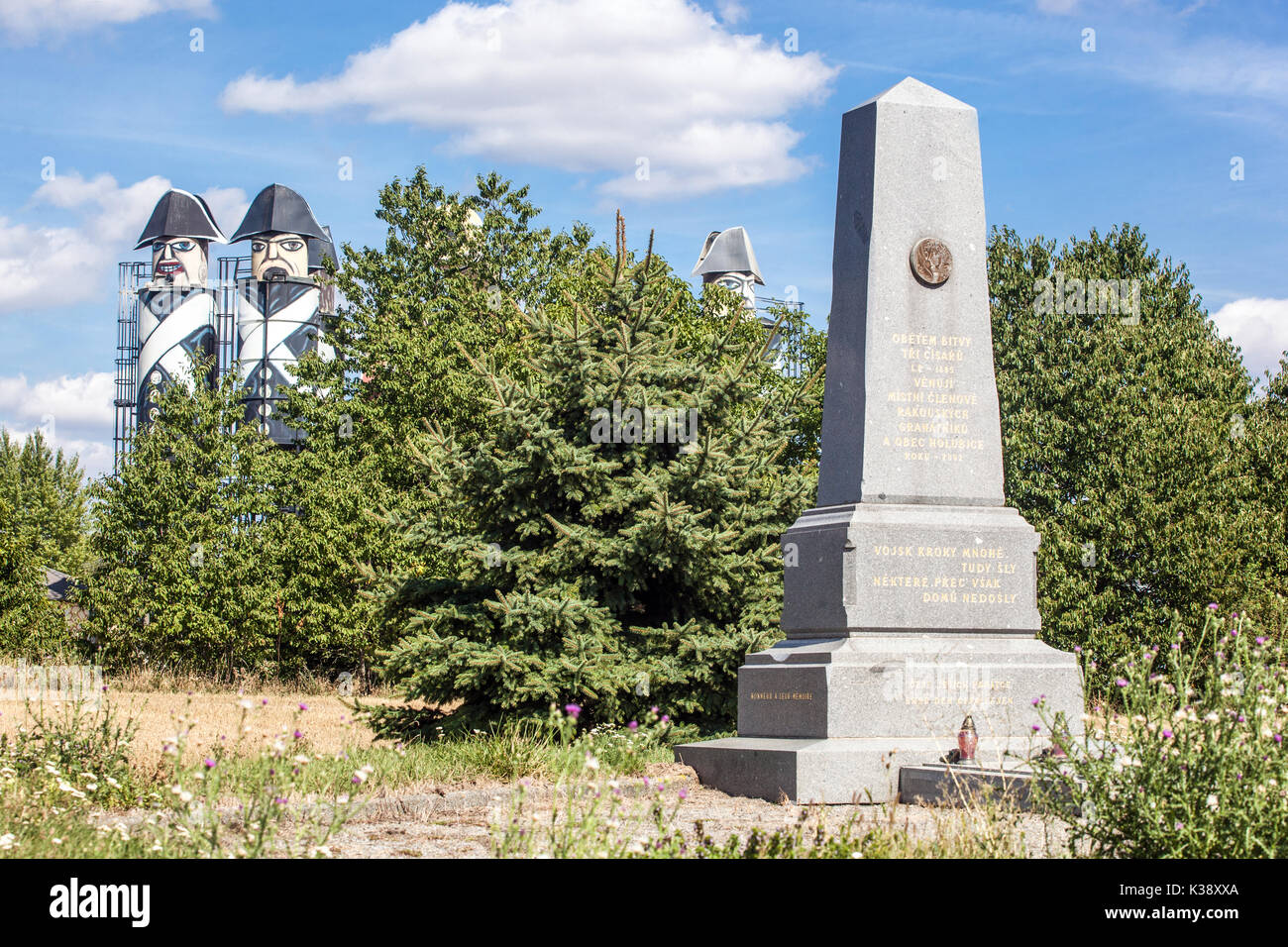 Austerlitz memorial battlefield near the town of Holubice reminds French troops with cannon, Moravia, Czech Republic Stock Photo