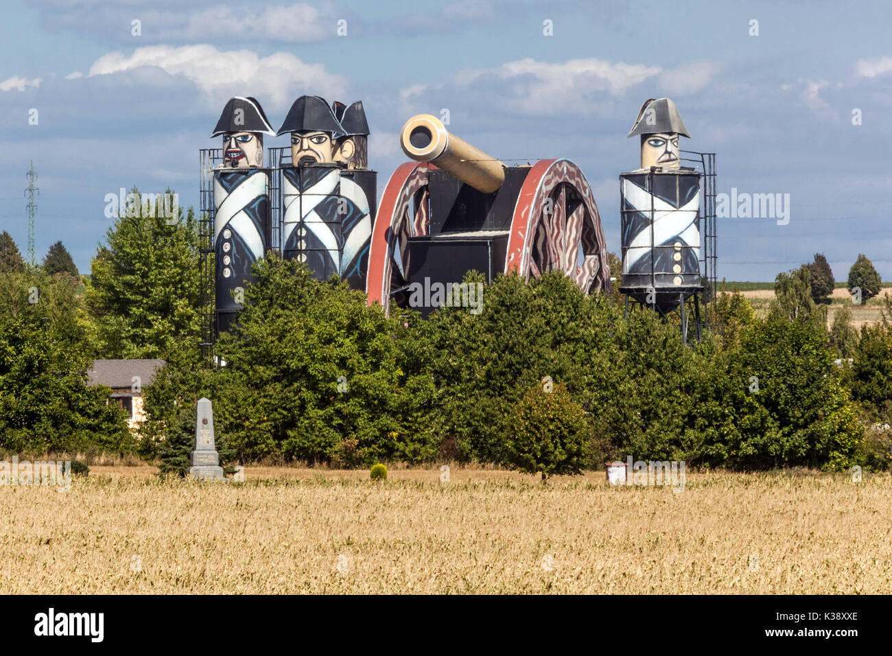 Austerlitz near the town of Holubice reminds French troops with cannon on battlefield  Moravia, Czech Republic Stock Photo