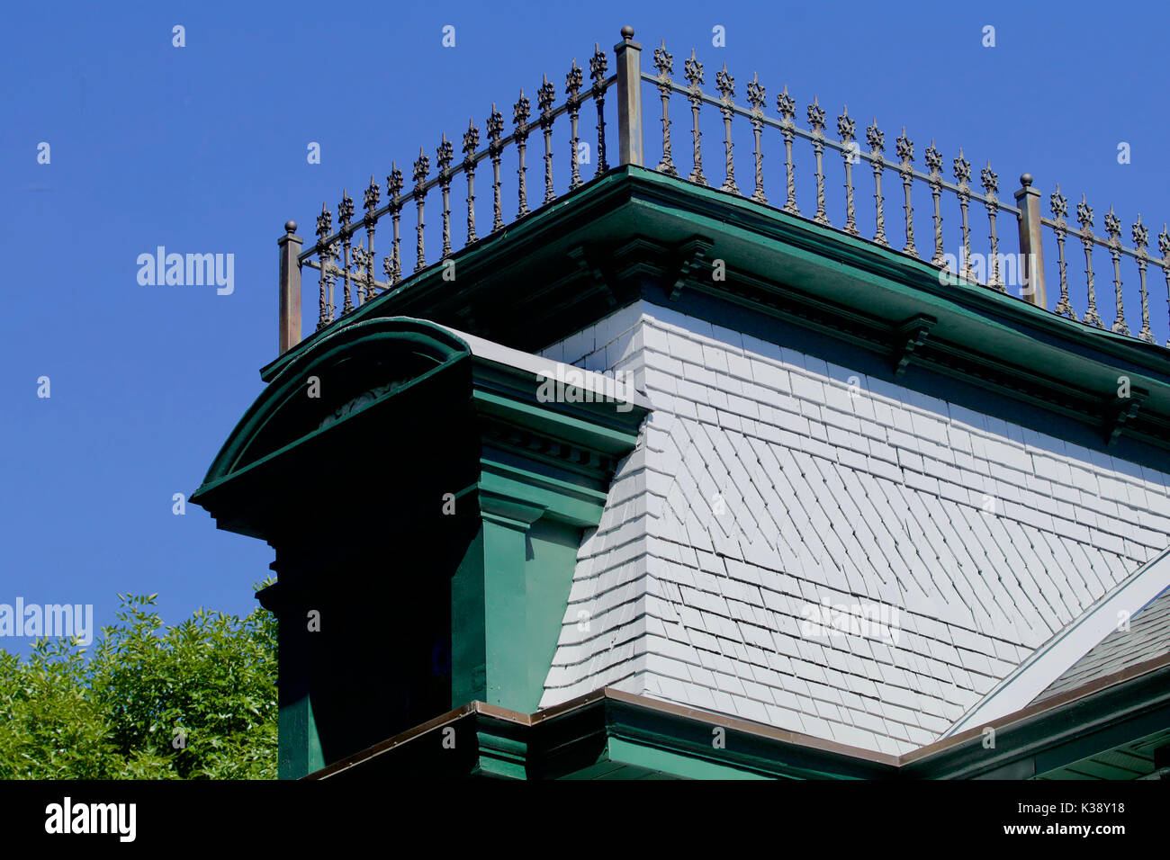 Nineteenth century house facade with widow's walk Stock Photo