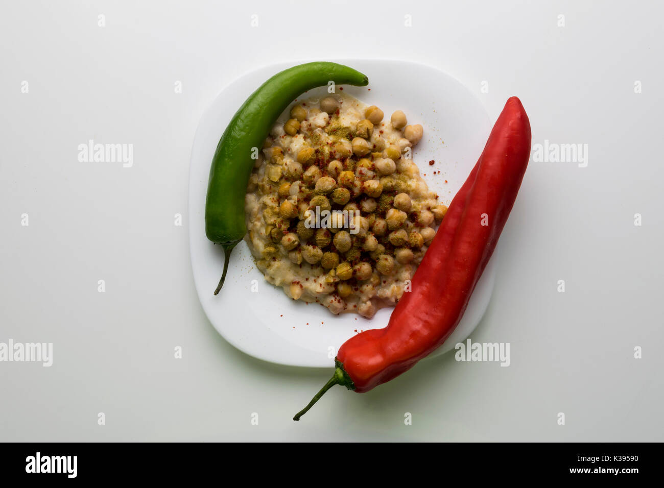Hummus or Houmous traditional Syrian food plate mostly for breakfast
