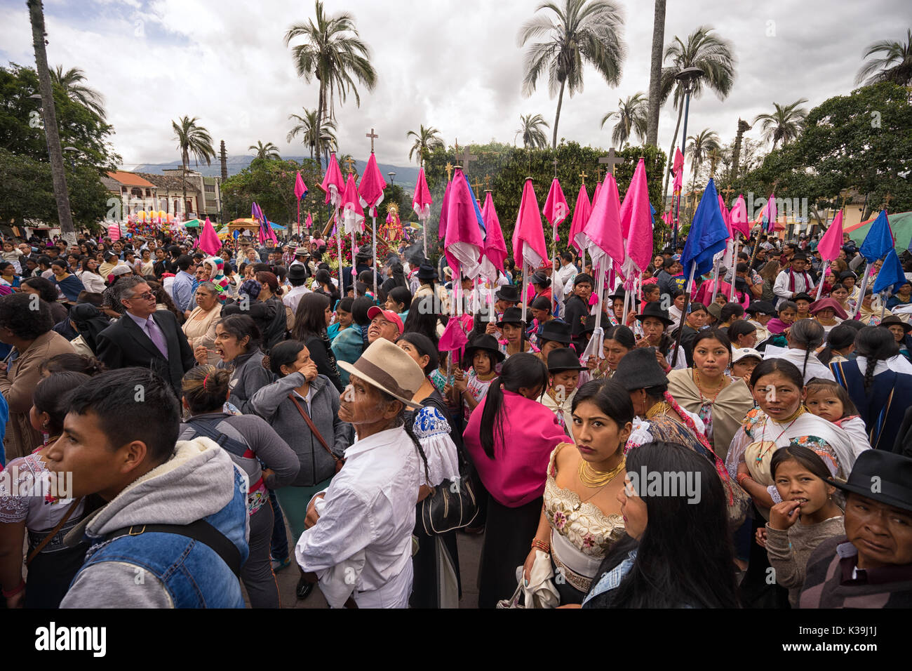 April 14, 2017 Cotacachi,Ecuador: indigenous kechwa crowd at the Easter