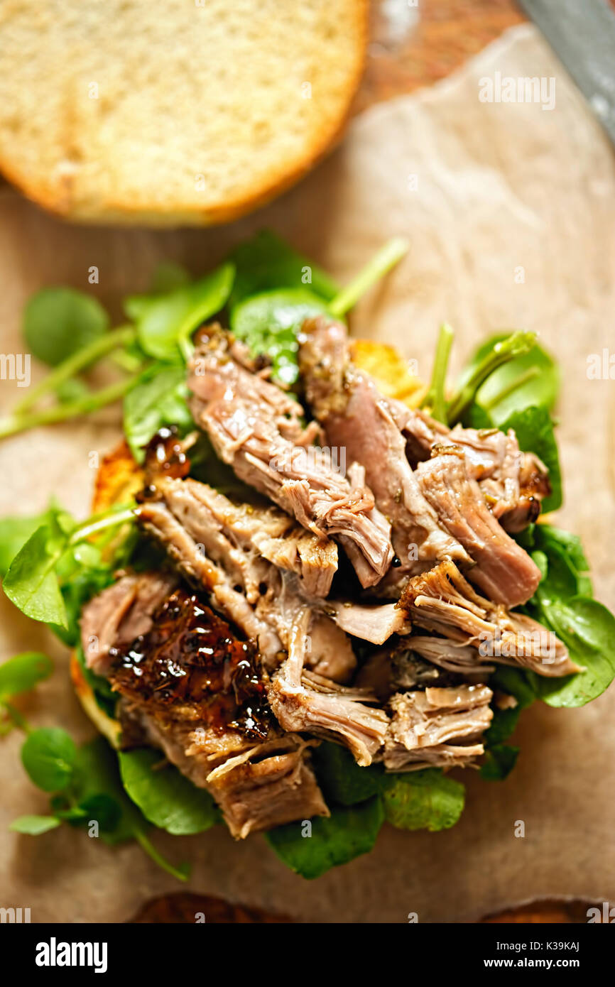 Slow cooked lamb & watercress burger Stock Photo Alamy