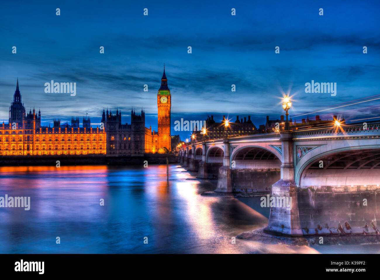 The Houses Of Parliament (Palace Of Westminster) and Westminster Bridge, London, UK Stock Photo