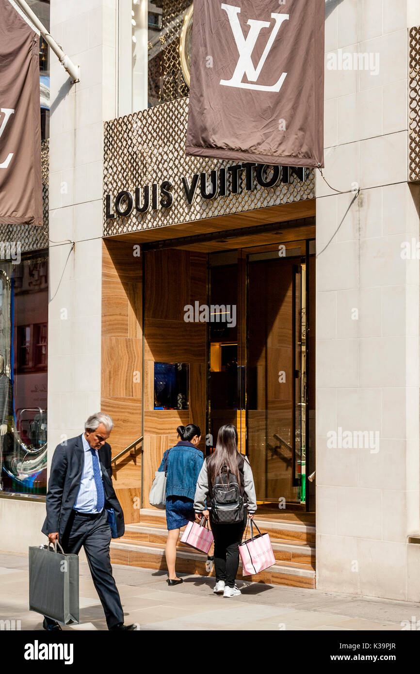 The Exterior Of The Louis Vuitton Designer Handbag and Luxury Accessories Store, New Bond Street, London, UK Stock Photo