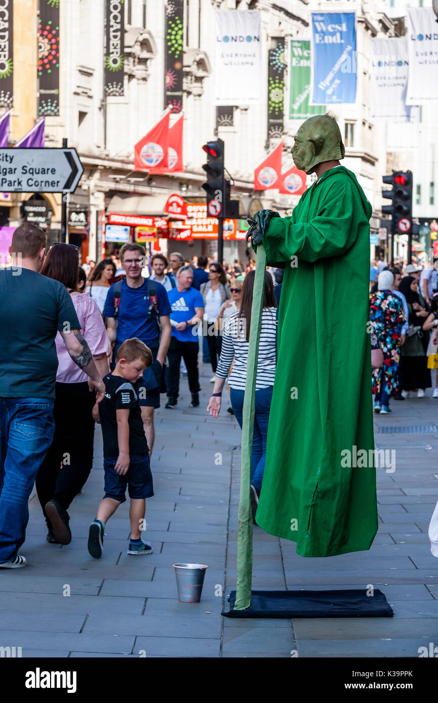 Street Entertainer (Yoda Character), Piccadilly, London, UK Stock Photo