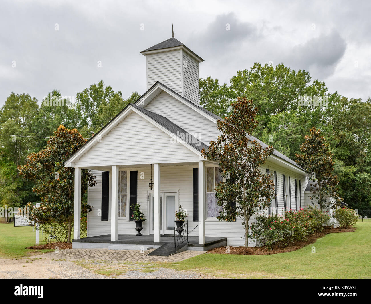 Brewer Memorial Church, another small rural white church in the southern USA, is located in Cecil, Alabama. Typical small Baptist church. Stock Photo