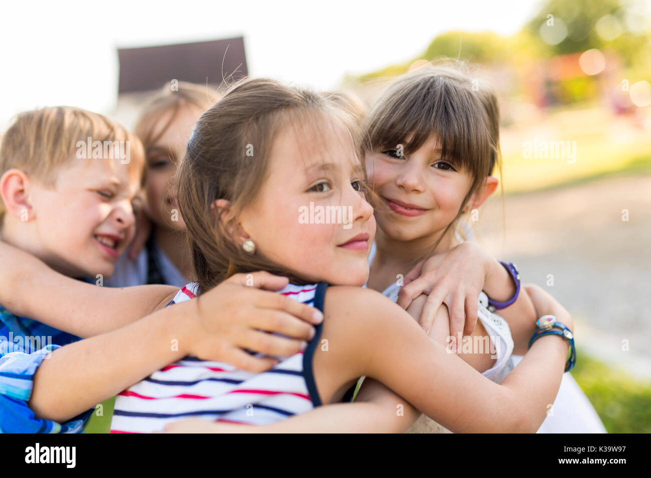 cheerful school age child play on playground school Stock Photo Alamy