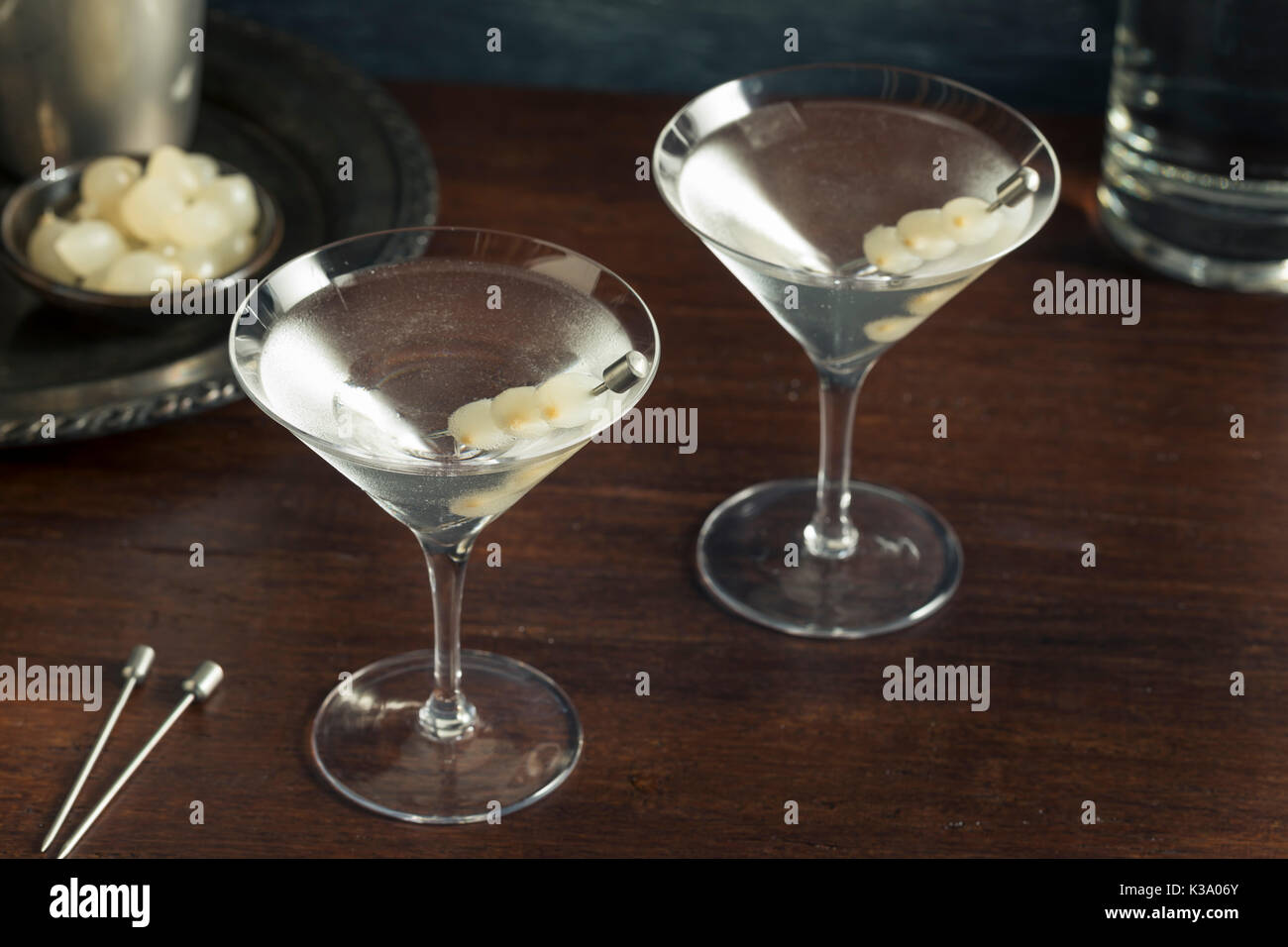 Homemade Boozy Gibson Martini with Cocktail Onions Stock Photo