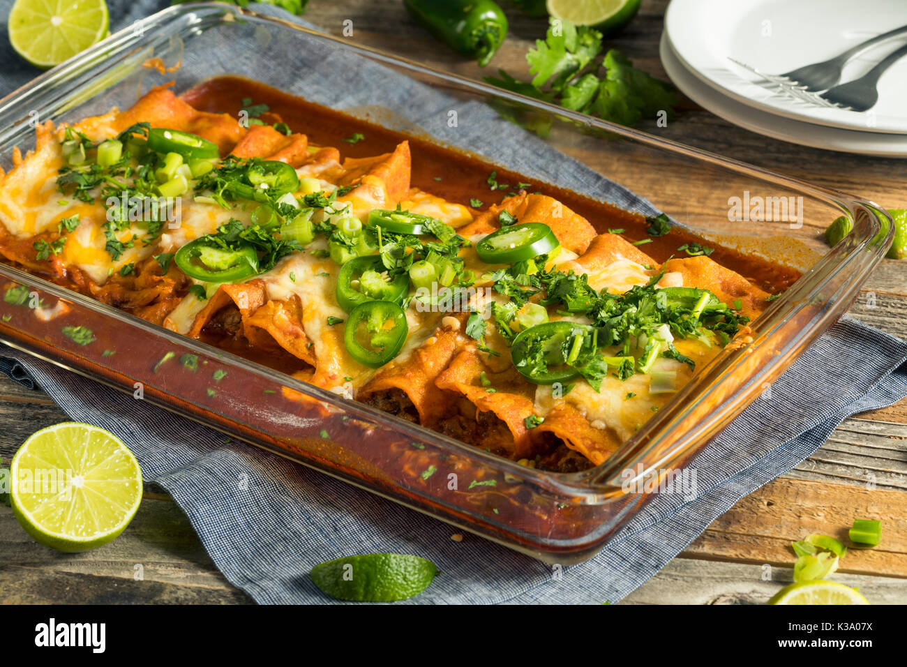Homemade Beef Enchiladas with Red Sauce and Cilantro Stock Photo Alamy