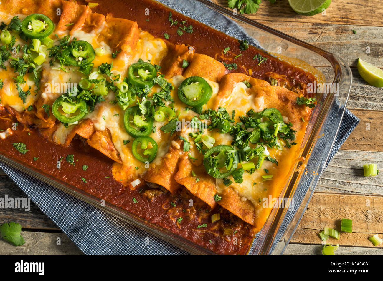 Homemade Beef Enchiladas with Red Sauce and Cilantro Stock Photo Alamy