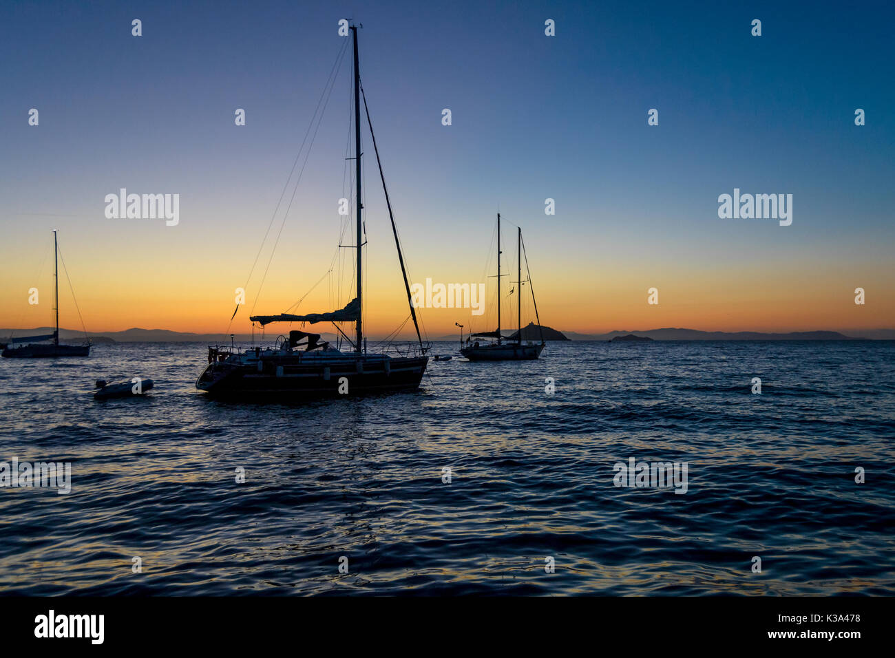evening relaxing time on sailing boat Stock Photo